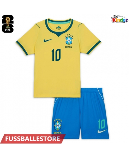 Günstige Brasilien Vinicius Junior #10 Heimtrikotsatz Kinder WM 2026 Kurzarm (+ Kurze Hosen)